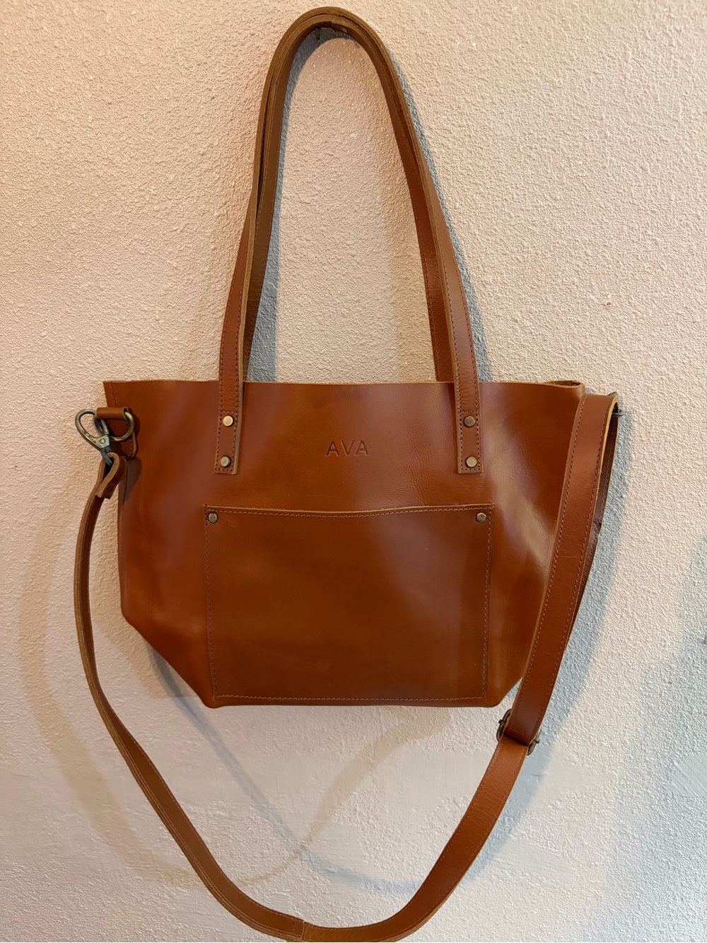 AVA Tan Leather Tote Bag with Adjustable Strap
